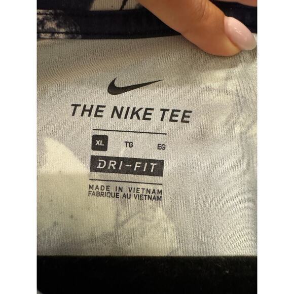 Nike Navy White XL Cracked Floral Print Men's Short Sleeve Training Athletic Tee - Picture 4 of 6